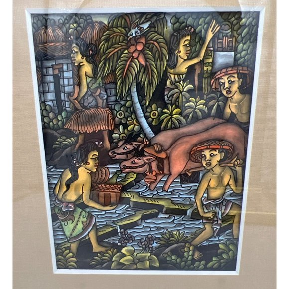 Pair of Bali Framed & Matted Prints River Scene Balinese Women Working 9" x 7.5" - Picture 4 of 6